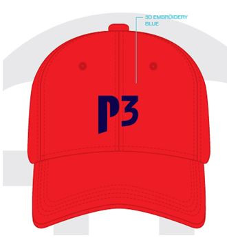 6 Panel Cap in red color with blue logo