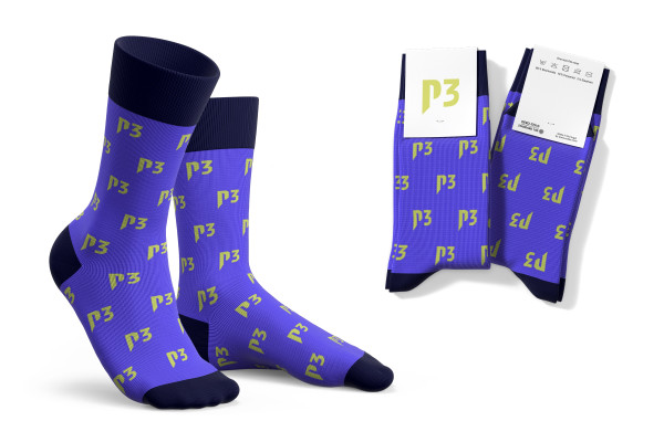 Socks in black-blue color with P3 logo in yellow