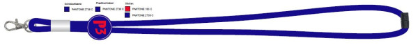 Lanyard in blue colour with logo in red, currently out of stock
