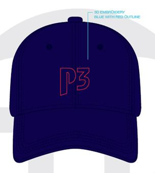 6 Panel Cap in navy color with blue logo and red outline